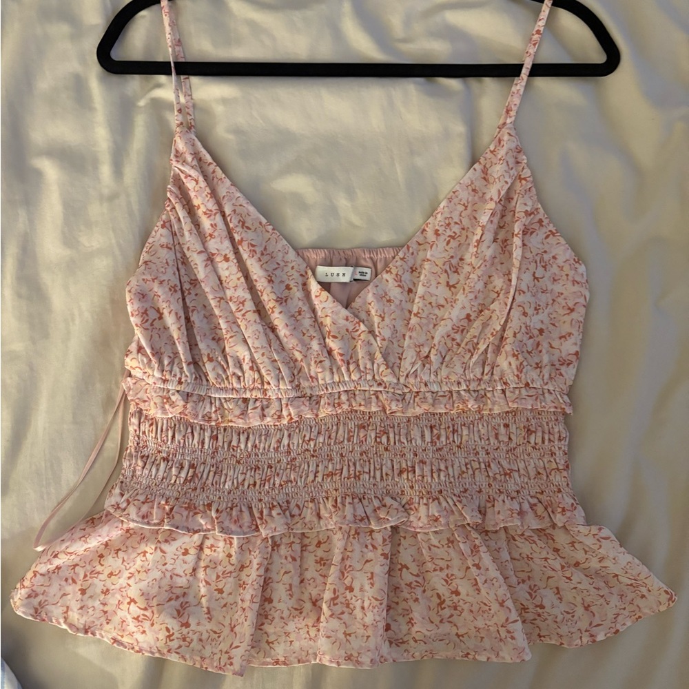 Lush Cropped Pink Peplum Top Size L